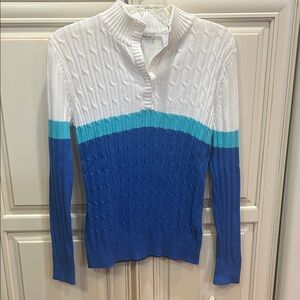 liz & co. Blue and White Colorblock Sweater